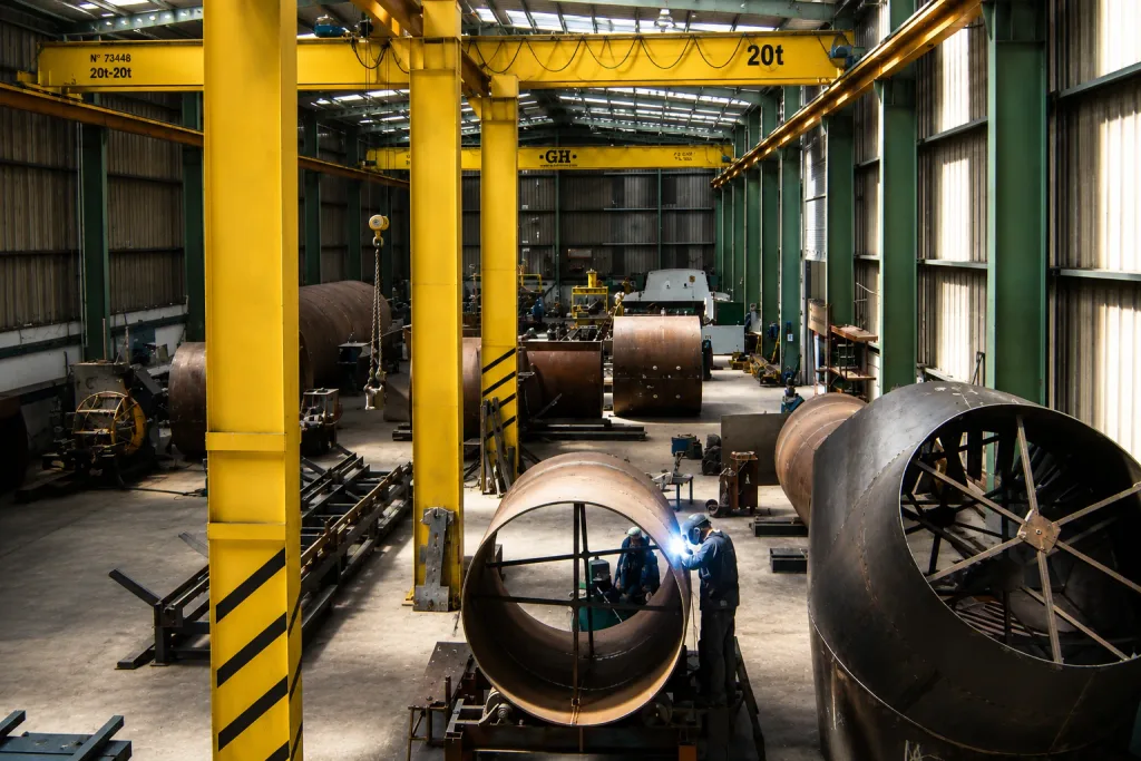 Nave del taller industrial de Hidromont con grúa pórtico de 20 toneladas